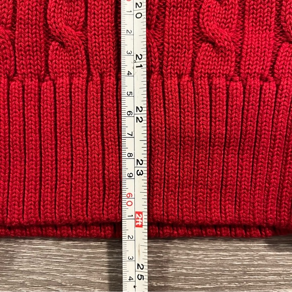 LL Bean Red Short Sleeve Cable Knit Button Down Cardigan Sweater Large Coastal - Picture 10 of 10